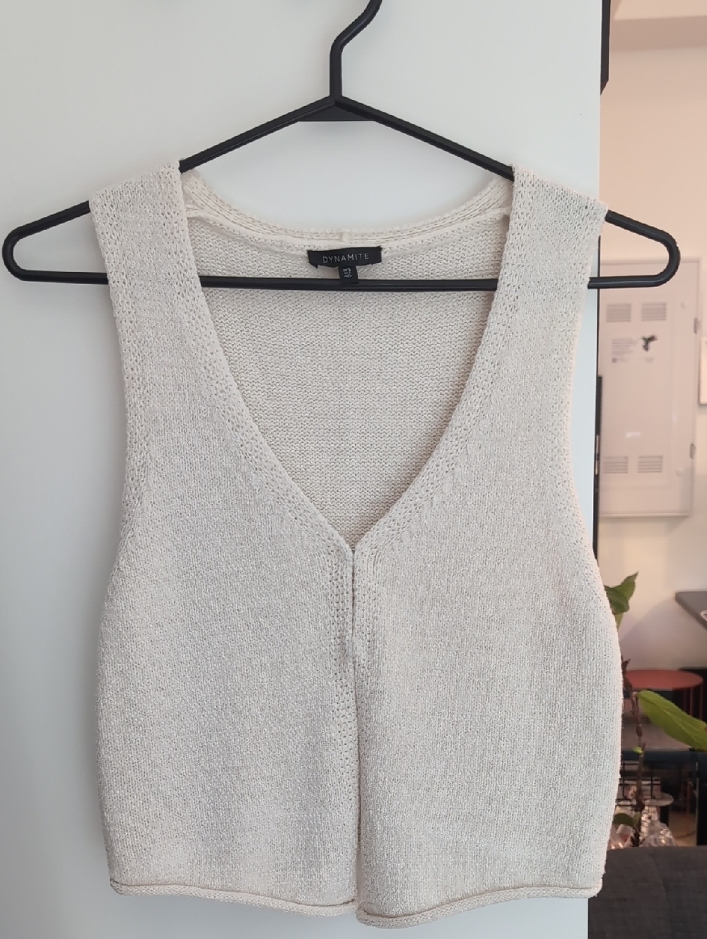 Dynamite Off-White Knit V-Neck Cropped Tank